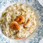 Risotto con carciofi e scampi
