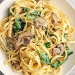 Linguine con funghi e brandy