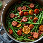 Fagiolini, salsiccia e pancetta