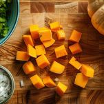 tagliate la zucca a cubetti di dimensioni uniformi