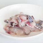 Carpaccio di sgombro nel piatto bianco