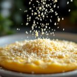 Toma grattugiata sulla farinata di mais