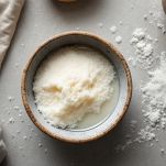 Farina disposta a fontana con lievito e purea di zucca.