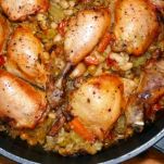 Pollo in casseruola e lenticchie