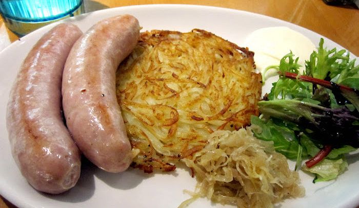 Brätwurst di vitello con rösti di patate