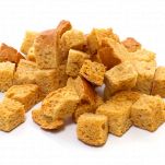 White bread croutons on a white background