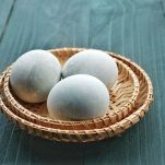 Salted egg. Homemade salted eggs made from duck eggs. Close up and copy space.