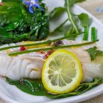 Cod with spinach sauce spinach cream fresh cream