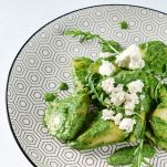 european dumplings, vareniki with cheese and pesto