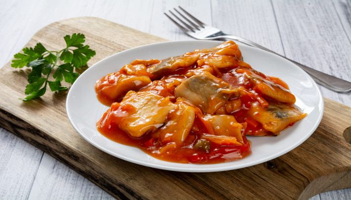 Baccalà e peperoni appena tolti dal fuoco