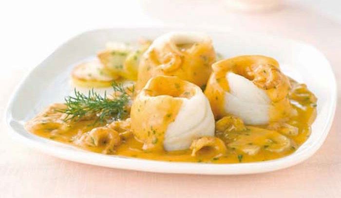 Involtini di sogliola in padella e scampi