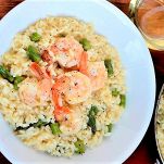 Risotto con ostriche scampi e verdure