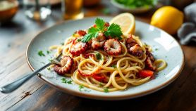 impiattamento degli spaghetti al polpo