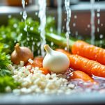 lavaggio verdure per gli spaghetti al polpo
