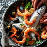 Aggiunta dei pesci in pentola