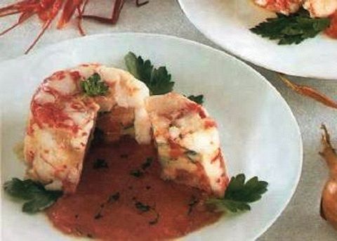 Timballini di gamberetti, peperoni e melanzane