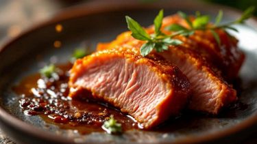 Anatra alla pechinese servita su piatto caldo.