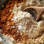 Ciotola con miscela di spezie e farina.