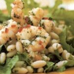 Insalata di gamberi, cannellini e menta