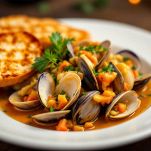 Sauté di vongole con pane tostato