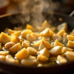 spicchi d'aglio in padella sul fuoco