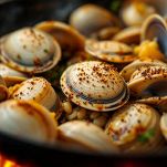vongole in padella sul fuoco