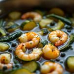 Sugo di gamberetti e zucchine in cottura