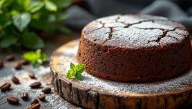 Torta al cacao servita con zucchero a velo.