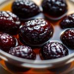 Prugne morbide pronte per essere tagliate.