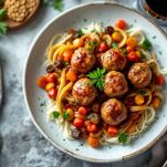 Polpette con verdure pronte per essere servite