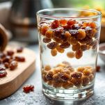 Ammollate l'uvetta in un bicchiere di acqua leggermente salata