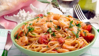Linguine al pomodoro con gamberi