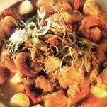 Gamberi al curry con uova di quaglia