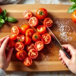 pomodori tagliati per gli spaghetti alla marinara