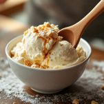 gelato mescolato con un cucchiaio di legno