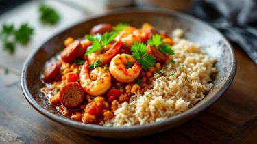 Ciotola di riso ricco con ingredienti colorati