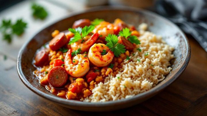 Ciotola di riso ricco con ingredienti colorati