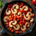 Gamberi e pomodori in padella
