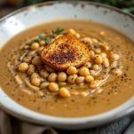 macco di fave secche con il pane croccante