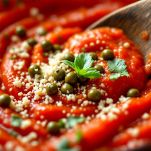 salsa di pomodoro con capperi e provolone grattugiato