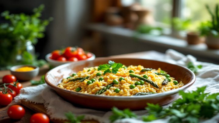 riso al forno servito nel piatto.