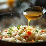 Aggiunta del brodo in pentola