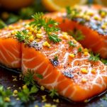 Salmone pronto per la marinatura in frigorifero.