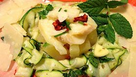 Baccalà con patate e carpaccio di zucchine