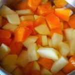 Rigatoni calamaro e gamberoni su crema di zucca