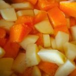 Rigatoni calamaro e gamberoni su crema di zucca