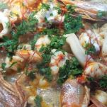 Rigatoni calamaro e gamberoni su crema di zucca