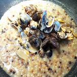 Fregola sarda, vongole, pesto e mandorle