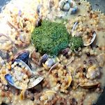 Fregola sarda, vongole, pesto e mandorle