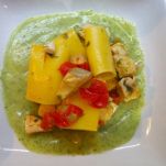 Paccheri ricciola e crema di zucchine